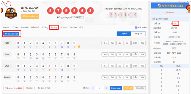 Bảng mẫu 4 càng - xổ số Hồ Chí Minh VIP