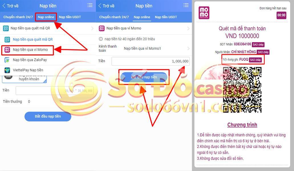 Hướng dẫn nạp tiền qua ví momo