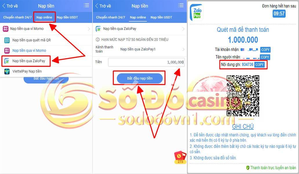 Hướng dẫn nạp tiền qua Zalopay