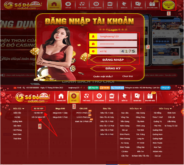 Hướng dẫn vào sảnh xổ số VIP giao diện máy tính